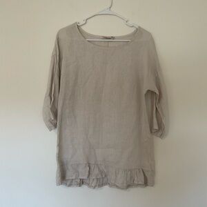 Lungo L’Arno Women's Beige 100% Linen Top Medium Lagenlook Casual Minimalist